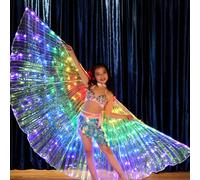 Ragyzity Ailes d'Isis lumineuses à DEL - Costumes de danse du ventre avec bâtons, ailes de papillon à DEL, ailes d'ange lumineuses à DEL pour carnaval, scène, Halloween, fête de Noël (enfants colorés)