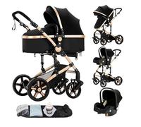 RAHMANI 3 in 1 Baby Stroller & Pushchair, High Landscape Pram with Reversible Seat & Carrycot, Lightweight Aluminum Frame, Adjustable Canopy, Shock Absorption Wheels, Travel System (Khaki 588)