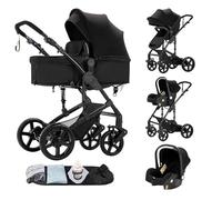 RAHMANI Premium 3-in-1 Black Baby Stroller | Bassinet + Car Seat Combo | Shock-Absorbing Wheels, UV Canopy & Reversible Seat - Luxury Pushchair for Newborns (3 in 1 Black)