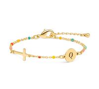Raicegs Bracelet avec initiale en or 18 carats pour femme et adolescente - Bracelet à maillons délicats colorés - Cadeau chrétien pour femme, 6.5+2 inches, Pas de gemme