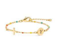 Raicegs Bracelet avec initiale en or 18 carats pour femme et adolescente - Bracelet à maillons délicats colorés - Cadeau chrétien pour femme, 6.5+2 inches, Pas de gemme