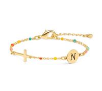 Raicegs Bracelet avec initiale en or 18 carats pour femme et adolescente - Bracelet à maillons délicats colorés - Cadeau chrétien pour femme, 6.5+2 inches, Pas de gemme