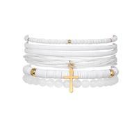 Raicegs Lot de 5 bracelets de style bohème empilables pour femme - Bracelets d'amitié Heishi - En argile - Pierre naturelle - Bracelets empilables bohème pour fille, 7inches, Pierre, Pas de gemme