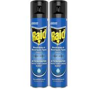 Raid Aérosol Volants - Répulsif Moustiques et Moustiques Tigres - Action Rapide - Sans Parfum Ajouté - 1 Aérosol 300 ML (Lot de 2)