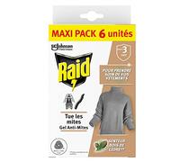 Raid - Gel Anti-Mites Senteur Bois De Cèdre - Protège Les Vêtements Jusqu'à 3 Mois - Parfume Délicatement - Certification Woolmark - Maxi Pack 6 Gels