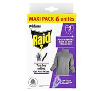 Raid - Gel Anti-Mites Senteur Lavande - Protège Les Vêtements Jusqu'à 3 Mois - Parfume Délicatement - Certification Woolmark - Maxi Pack 6 Gels