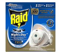 Raid Diffuseur Électrique à Sable Compressé, Anti-Moustiques, Moustiques Tigres, Mouches et Fourmis, 1 Recharge, Night & Day Trio, Insecticide