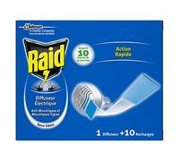 Raid Diffuseur Électrique en Plaquettes, 10 Recharges, Moustiques et Moustiques Tigres, Sans Odeur, Insecticide, Lot de 4