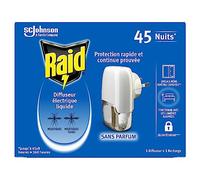 Raid Diffuseur Electrique Liquide 3en1 - Moustiques & Moustiques Tigres - 1 Diffuseur + 1 Recharge 45 Nuits