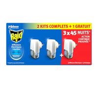 Raid Diffuseur Electrique Liquide Répulsif Moustiques Et Moustiques Tigres - 3x45 Nuits - 3 Diffuseurs + 3 Recharges 3x32ml