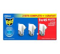 Raid Diffuseur Electrique Liquide - Répulsif Moustiques - 3 Diffuseurs + 3 Recharges, 2 en 1 - 45 Nuits