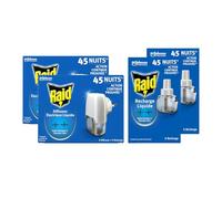 Raid Diffuseur Électrique Liquide - Répulsif Moustiques et Moustiques Tigres 45 Nuits - Sans Parfum Ajouté - 2 Diffuseurs + 4 Recharges