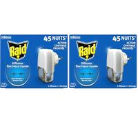 Raid Diffuseur Électrique Liquide Répulsif Moustiques et Moustiques Tigres 45 Nuits - 1 Diffuseur et 1 Recharge (Lot de 2)