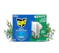 Raid Prise Anti-Moustiques Électrique Liquide Répulsif Moustiques et Moustiques Tigres 45 Nuits - Senteur Eucalyptus et Menthe - 1 Diffuseur + 1 Recharge