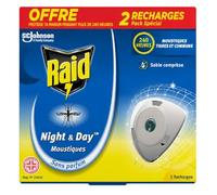 Raid Diffuseur électrique Night&Day Mouches, Moustiques et Moustiques tigres – 2 recharges 240 heures