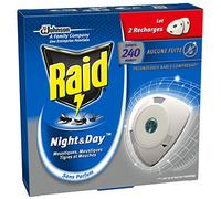 RAID DIFFUSEUR ÉLECTRIQUE NIGHT&DAY MOUCHES, MOUSTIQUES ET MOUSTIQUES TIGRES, 2 RECHARGES 240 HEURES