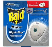 Raid Diffuseur Électrique Night&Day Mouches, Moustiques Et Moustiques Tigres, 2 Recharges 240 Heures