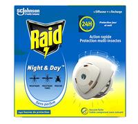 Raid Prise Anti-Moustiques Night & Day - Protection Multi-Insectes - 1 Diffuseur + 1 Recharge