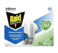 Raid Essentials Diffuseur Électrique Liquide - Répulsif Moustiques et Moustiques Tigres 45 Nuits - Sans Parfum Ajouté - 1 Diffuseur et 1 Recharge