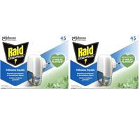 Raid Essentials Diffuseur Électrique Liquide - Répulsif Moustiques et Moustiques Tigres 45 Nuits - Sans Parfum Ajouté - 1 Diffuseur et 1 Recharge (Lot de 2)