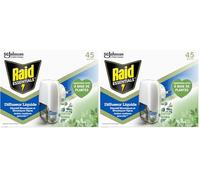 Raid Essentials Diffuseur Électrique Liquide - Répulsif Moustiques et Moustiques Tigres 45 Nuits - Senteur Eucalyptus et Agrumes - 1 Diffuseur et 1 Recharge (Lot de 2)