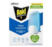 Raid Essentials Anti moucherons Piège Lumineux - Pour moucherons et mites - Sans Insecticides - 1 Piège + 1 Recharge