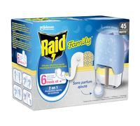 Raid Family Prise Anti-Moustiques Electrique Liquide - Moustiques et Moustiques Tigres 45 Nuits - Sans Parfum Ajouté - 1 Diffuseur + 1 Recharge