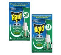 RAID Lot de 2 Recharge parfum Eucalyptus pour Diffuseur Electrique Réglable 45 Nuits action rapide et efficace contre moustiques moustiques tigres