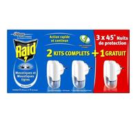 RAID Lot de 3 Diffuseur Electrique 45 Nuits + 3 Recharges sans parfum action rapide et continue contre moustiques moustiques tigres