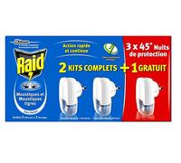 RAID Lot de 3 Diffuseur Electrique 45 Nuits + 3 Recharges sans parfum contre moustiques et moustiques tigres - action rapide et continue