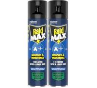 Raid Max Aérosol Mouches et Moustiques - 2 en 1 Action Rapide et Longue Durée - Parfum Eucalyptus - Jusqu'à 24h d'Efficacité - 1 Aérosol (Lot de 2)
