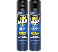 Raid Max Aérosol Mouches et Moustiques - 2 en 1 Action Rapide et Longue Durée - Sans Parfum Ajouté - 1 Aérosol (Lot de 2)