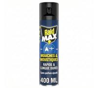 Raid Max Aérosol Mouches & Moustiques Action Rapide Longue Durée 400 ml | Aérosol 2 en 1 contre mouches et moustiques, action rapide et longue durée sans parfum ajouté