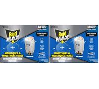 Raid Max Diffuseur Électrique Liquide - Moustiques et Moustiques Tigres 60 Nuits - 1 Diffuseur et 1 Recharge - Sans Parfum (Lot de 2)