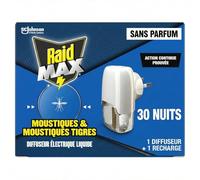 Raid Max Diffuseur Électrique Liquide - Anti-Moustiques et Moustiques Tigres 30 Nuits - Protection Continue & Nuits Sereines - Sans Parfum - 1 Diffuseur + 1 Recharge