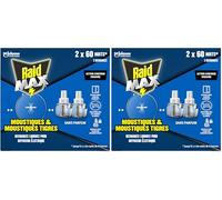 Raid Max Recharges Diffuseur Electrique Liquide - Anti-Moustiques et Moustiques Tigres 60 Nuits - Sans Parfum - 2 Recharges (Lot de 2)