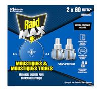Raid Max Recharges Diffuseur Electrique Liquide - Anti-Moustiques et Moustiques Tigres 60 Nuits - Sans Parfum - 2 Recharges