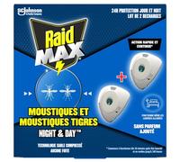 Raid Max Recharges Diffuseur Electrique Liquide Night & Day - Anti-Moustiques et Moustiques Tigres - Protection Longue Durée Jour & Nuit - Sans Parfum - 2 Recharges