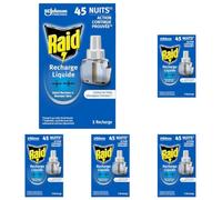 Raid Recharge Diffuseur Electrique Liquide - Répulsif Anti-Moustiques et Moustiques Tigres 45 Nuits - Contient de l'huile d'Eucalyptus Citriodora - 1 Recharge (Lot de 5)