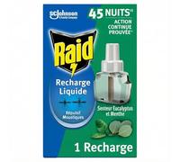 Raid Recharge Prise Anti-Moustiques Electrique Liquide - Répulsif Anti-Moustiques et Moustiques Tigres 45 Nuits - Senteur Eucalyptus et Menthe - 1 Recharge
