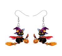 RAIDIN Acrylique Créatif Mignon Chat d'Halloween avec chapeau de sorcière citrouille Boucles d'oreilles pendantes pour femmes filles Saison de l'effroi Kitten Pets Bijoux pour les cadeaux (Noir)