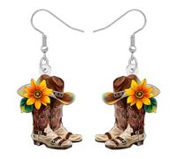 RAIDIN Acrylique drôle cowboy bottes chapeau boucles d'oreilles pendantes cadeaux occidentaux pour femme fille maman mignon bijou unique bijoux d'équitation cadeaux pour rodéo pays musique amateur, M