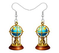 RAIDIN Acrylique Vintage World Globe Boucles d'oreilles Pendentif Cadeaux d'appréciation pour les Femmes Filles, Accessoires Steampunk Boucles d'oreilles Chute, Bijoux sur le Thème du Voyage (Marron)
