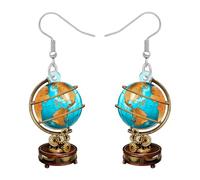 RAIDIN Acrylique Vintage World Globe Boucles d'oreilles Pendentif Cadeaux d'appréciation pour les Femmes Filles, Accessoires Steampunk Boucles d'oreilles Chute, Bijoux sur le Thème du Voyage (Bleu)