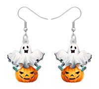 RAIDIN Boucles d'oreilles à pendantes créatives en acrylique fantôme et citrouille pour femmes filles Chapeau de sorcier fantaisie Cadeaux pour décorations de festival (Blanc)