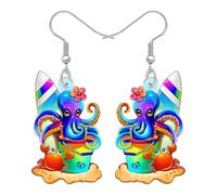 RAIDIN Boucles d'oreilles amusantes en acrylique sur le thème des pirates, en forme de pieuvre, cadeau pour femme, motif pieuvre mignonne avec margarita, bijoux décoratifs pour maman, amateurs de