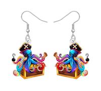 RAIDIN Boucles d'oreilles amusantes en acrylique sur le thème des pirates, en forme de pieuvre, cadeau pour femme, motif pieuvre mignonne avec margarita, bijoux décoratifs pour maman, amateurs de