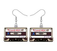 RAIDIN Boucles d'oreilles de la Saint-Valentin en acrylique pour Femmes Filles Cassette TV Jukebox bizarre et drôle avec coeur Boucles d'oreilles pendantes Bijoux pour cadeaux Party Charms (Marron)