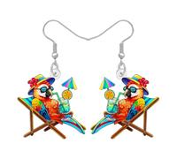 RAIDIN Boucles d'oreilles pendantes amusantes en acrylique pour femme, motif perroquet tropical mignon avec fleur, bijoux pour les amateurs de plage, vacances, fête, cadeaux, M, Acrylique, Pas de