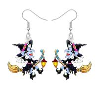 RAIDIN Boucles d'oreilles pendantes créatives en acrylique Sorcière d'Halloween pour femmes filles Chapeau de Sorcier Bijoux Punk Cadeaux pour Décoration de Festival (Bleu)